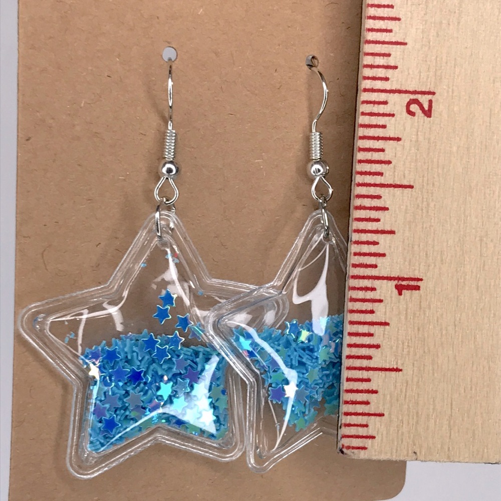 *LAST ONE* PVC Star Confetti Dangle Earrings Fashion Jewelry - Picture 2 of 4